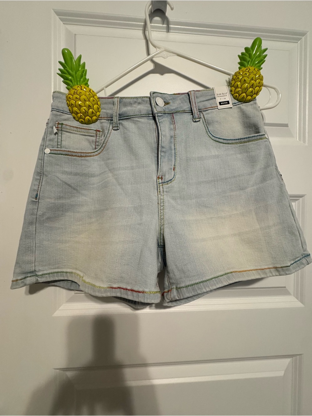 Judy Blue Light Wash Denim Shorts with Rainbow Stitch Accents